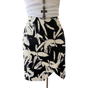 Banana Republic Skirt Black White Patterned Diagonal Cut Faux Wrap